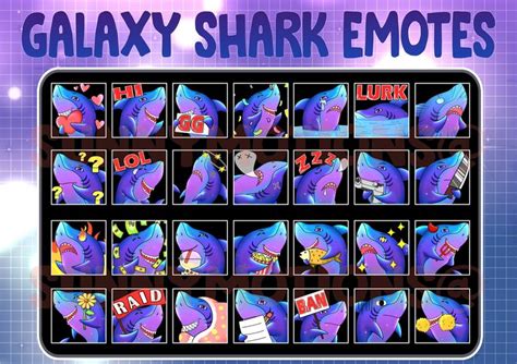 28 Twitch Discord Emotes Cute Galaxy Shark Kawai Chibi Fish Etsy