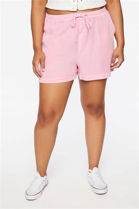 Plus Size Drawstring Twill Shorts