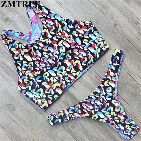 Zmtree New Sexy Bikini Swimwear Double Sided Swimsuit Bird Printed