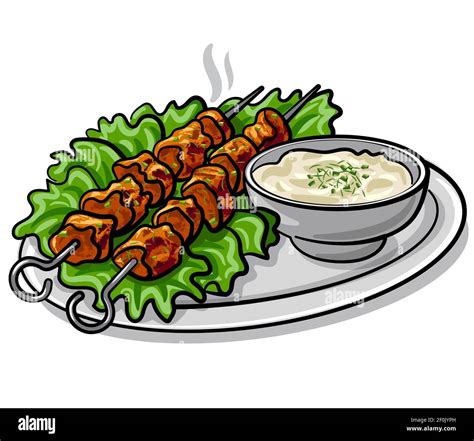 Ilustraci N Del Kebab De Tawook Con Salsa Y Lechuga En La Placa Imagen