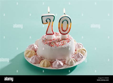 Birthday Cake With Burning Candles Stock Photo Alamy