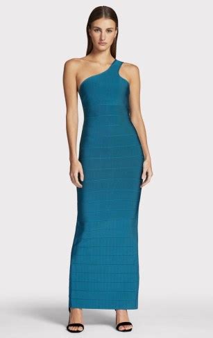 HERVE LEGER ICON ONE SHOULDER GOWN TIDAL WAVE Womens Blue Maxi