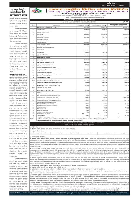 Quarterly Report Samaj Laghubitta Bittiya Sanstha Ltd