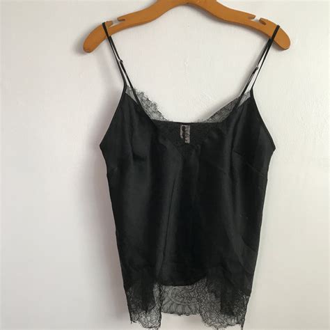 Victorias Secret Camisole M Black Lingerie Satin Lace Trim Pullover V