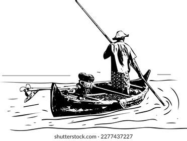 Moment On Water Sketch Drawing Boat Stock Vector (Royalty Free ...