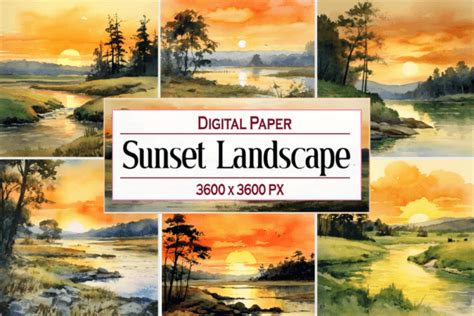 Watercolor Sunset Landscape Graphic by Printable Design · Creative Fabrica