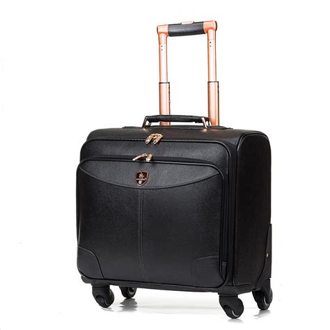 Wholesale High Quality Red Black Genuine Leather Trolley Luggage Review