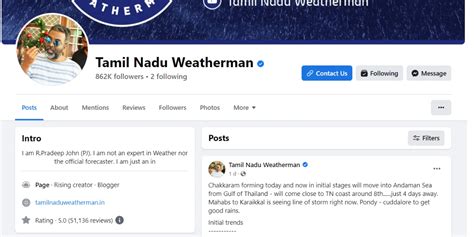 Tamilnadu Weatherman Facebook, Twitter, Instagram - Rain Update Posts Today