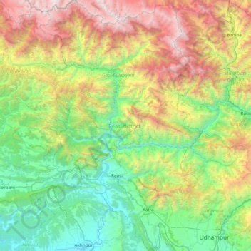 Reasi District topographic map, elevation, terrain