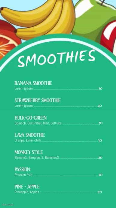 Smoothie Bar Menu Template Postermywall