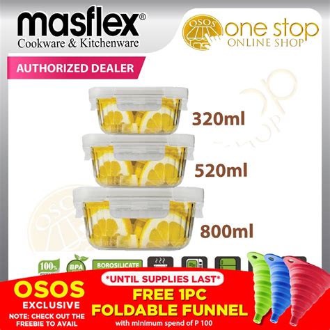 Masflex Original Ml Ml Ml Airtight Deluxe Square Glass Food