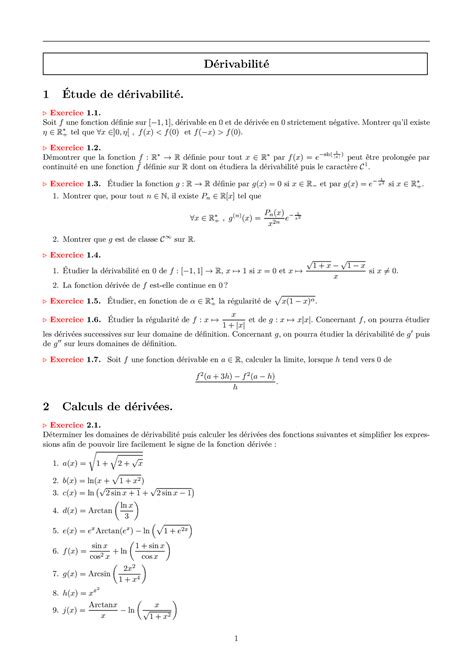 Derivabilite Td Maths Avec Corrig D Taill Univ Lille Lyc E Pierre