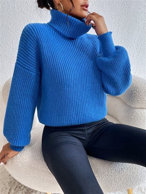 Shein Frenchy Rib Knit Turtleneck Drop Shoulder Sweater Shein Usa