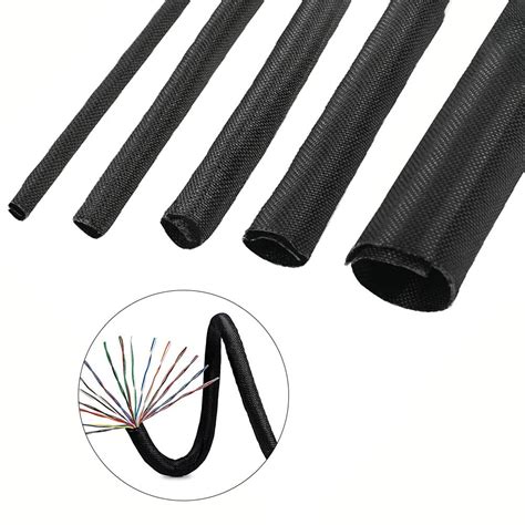 Black Expandable Braided Cable Sleeve 5 16mm Automotive Wire Harness Cover