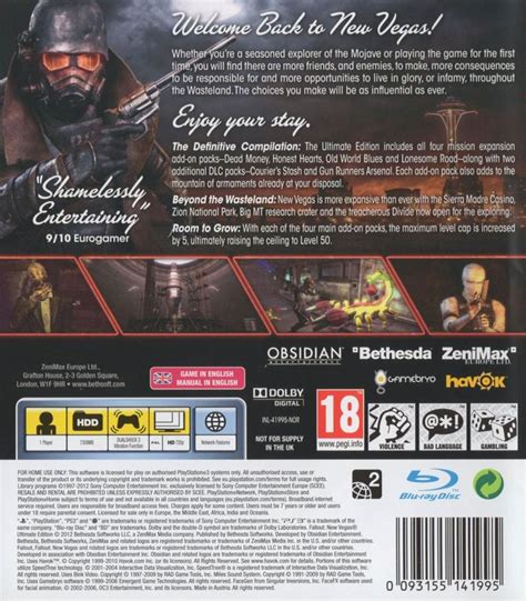 Fallout New Vegas Ultimate Edition 2012 Playstation 3 Box Cover