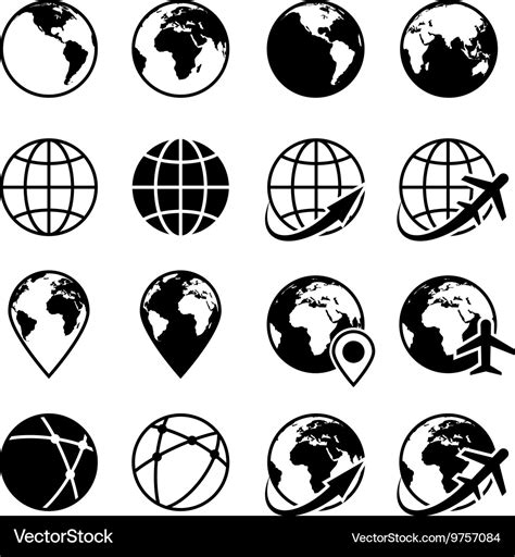 Black Earth Globe Icons Royalty Free Vector Image