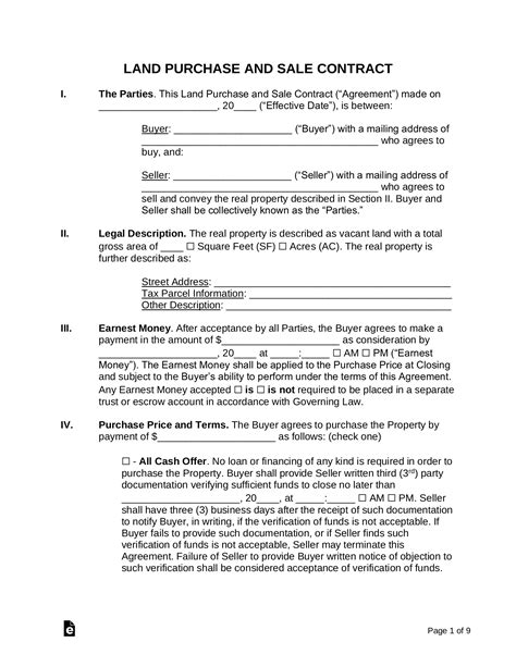 Free Land Contract Template Residential Commercial PDF Word