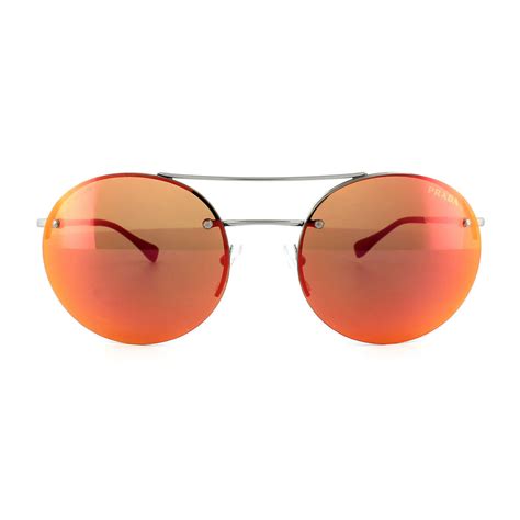 Prada Men S Round Aviator Sunglasses Gunmetal Orange Mirror Designer Sunglasses