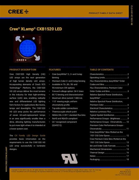 PDF Cree XLamp CXB1520 LED Data Sheet Cree XLamp CXB1520 LED Data