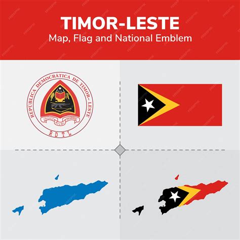 Mapa Bandeira E Emblema Nacional De Timor Leste Vetor Premium