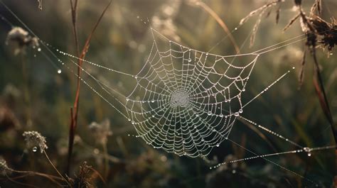 This wallpaper showcases a macro shot of a dew-covered spiderweb with a ...