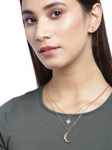 Stunning Gold Plated Double Layered Star And Moon Pendant Necklace At Best Price In New Delhi