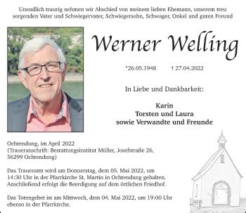 Traueranzeigen Von Werner Welling Rz Trauer De