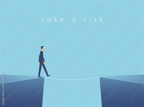 Business Risk Vector Concept With Businessman Walking On Tightrope