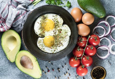 Fried Eggs In A Frying Pan On A Gray Background Stock Image Image Of Food Protein 213326881