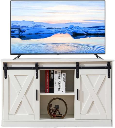 Viyeii 47 Inch Wooden Farmhouse Tv Stand Barn Door