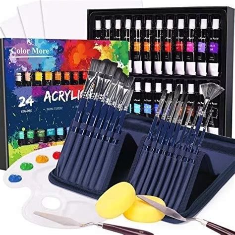 Juego De 24 Pinturas Acrílicas Suministros Totales 49 Piezas Mercadolibre