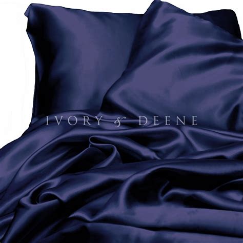 Navy Dark Blue Satin Sheet Set King Size Silk Feel Luxury Bedding Linen