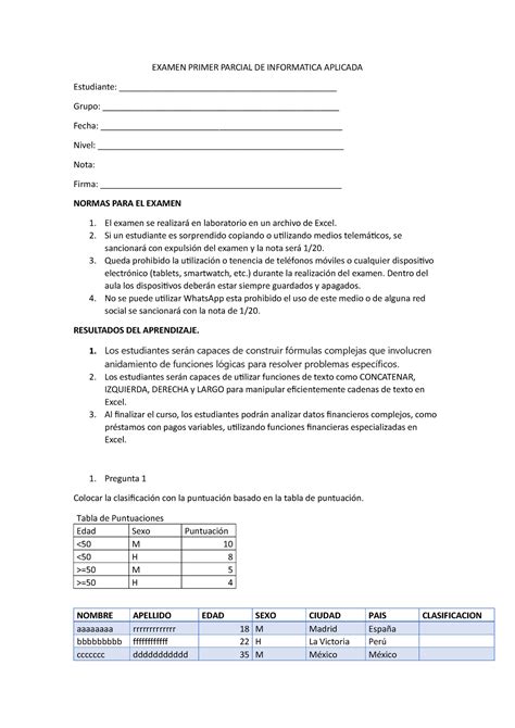 Examen Primer Parcial Informatica Aplicada EXAMEN PRIMER PARCIAL DE