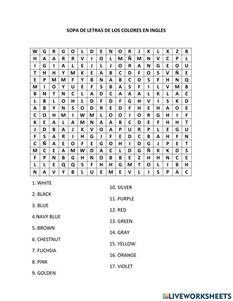 Sopa De Letras De Los Colores En Ingles Interactive Worksheet Colores
