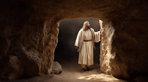 Easter Jesus Walking Out Of A Cave Background Jesus Risen Picture