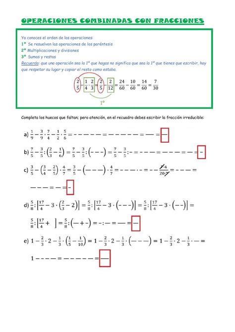 Operaciones Combinadas Con Fracciones Online Worksheet Fracciones