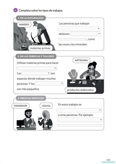 Los Tipos De Trabajos Ficha Interactiva Topworksheets