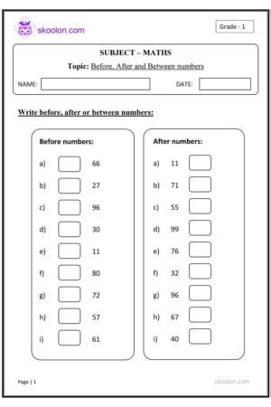 Before After Between Numbers Skoolon