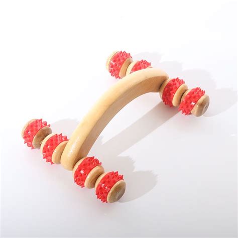 Wood Body 8 Wheels Wooden Roller Relaxing Hand Massage Tool Reflexology