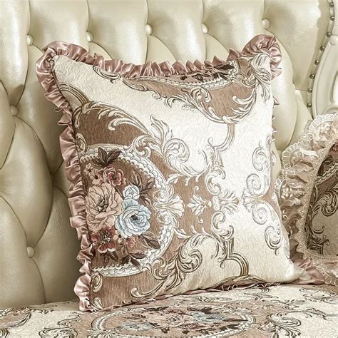 Chenille Fabric Jacquard Embroidered Cushion Covers Classic Floral ...