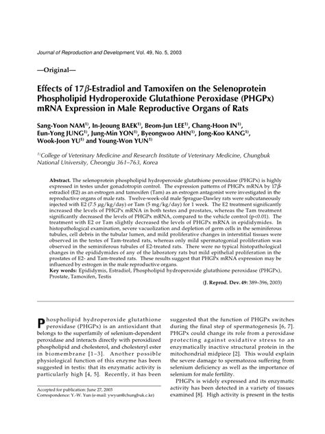 Pdf Effects Of 17β Estradiol And Tamoxifen On The Selenoprotein