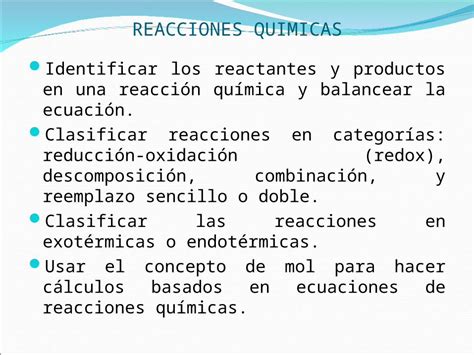 PPT REACCIONES QUIMICAS Identificar Los Reactantes Y Productos En Una