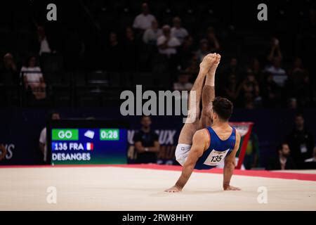 Le gymnaste français Lucas Desanges vu lors des matchs internationaux