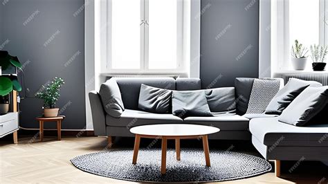 Premium AI Image | Scandinavian design style living room with a Grey sofa