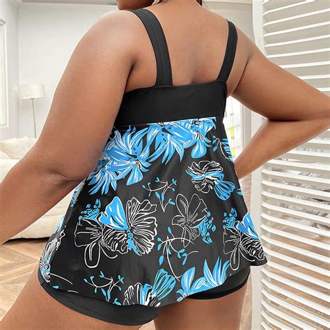 Plus Floral Print Blue Bikini Swimsuit Plus Curvves