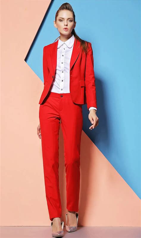 2015 Formal Pantsuits Custom Made Red Women Suits With Pants And Top