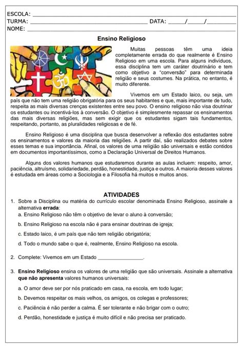 Atividade Sobre Ritos Religiosos 4 Ano