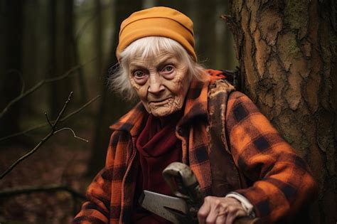 Premium Photo Hardy Lumberjack Old Woman Forest Generate Ai