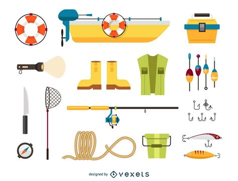 Elementos De Pesca Conjunto Del Icono Descargar Vector