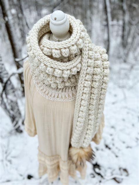 Crochet Pattern Chunky Bobble Scarf Crochet Scarf Pattern Etsy